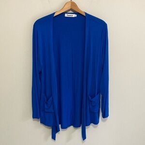 TownCat Vibrant Blue Open Front Knit Cardigan, Size Large, lightweight